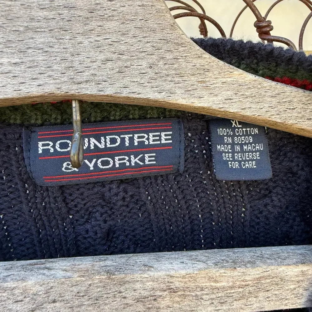 Vintage 90s Roundtree and York Dark Primary Color Stripe Fisherman Sweater XL